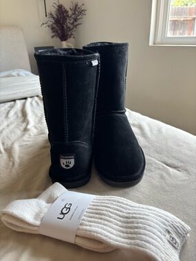 BearPaw Black Suede Mid-Calf Shearling Boots